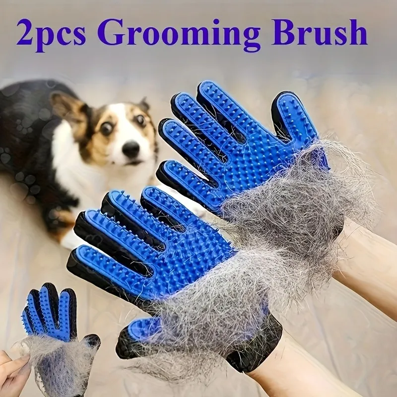 Silicone Pet Grooming Gloves – 3-in-1 Deshedding Brush & Massage Mitt for Cats and Dogs, Effective Pet Hair Remover for Furniture, Clothing & Carpet, Reusable Soft Rubber Cleaning Gloves